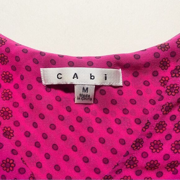 CAbi Women Pink Raspberry Floral Sleeveless Top Drape Neck Blouse Size M - Picture 4 of 8